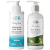 The Beauty Sailor Brightening Body Wash and Ultra Nourishing Body Lotion bottles side by side.